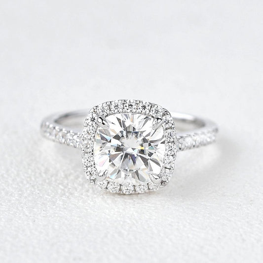 1.8 CT Cushion Cut Halo Pave Moissanite Engagement Ring