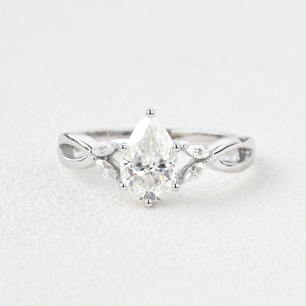 1.52 CT Pear Cut Twisted Moissanite Engagement Ring