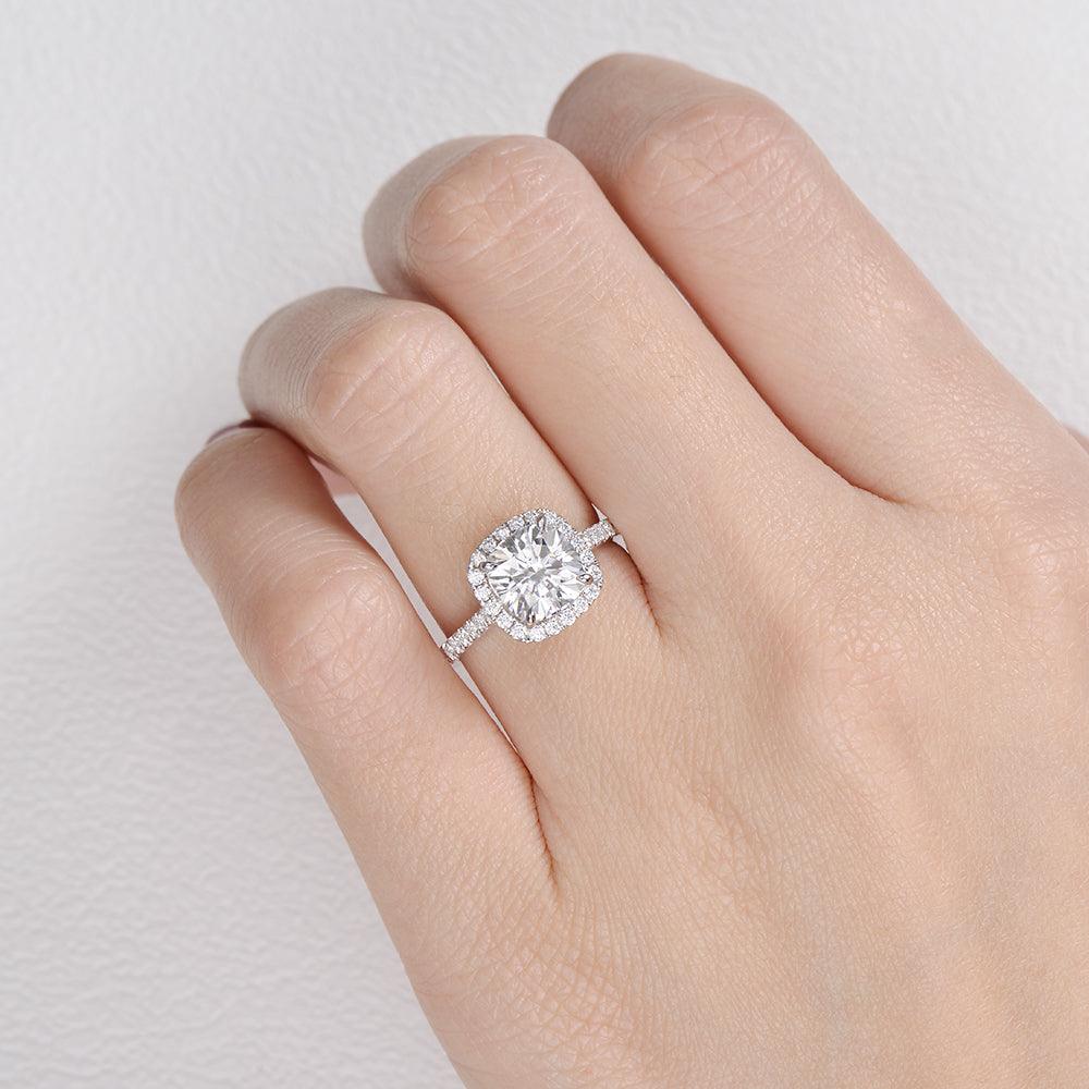 1.8 CT Cushion Cut Halo Pave Moissanite Engagement Ring