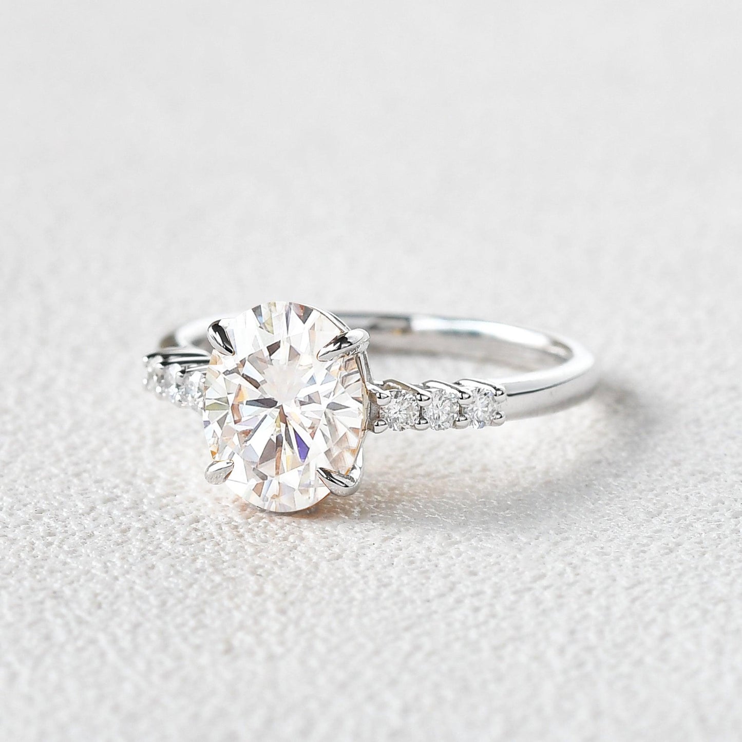 1.91 CT Oval Cut Solitaire Pave Moissanite Engagement Ring