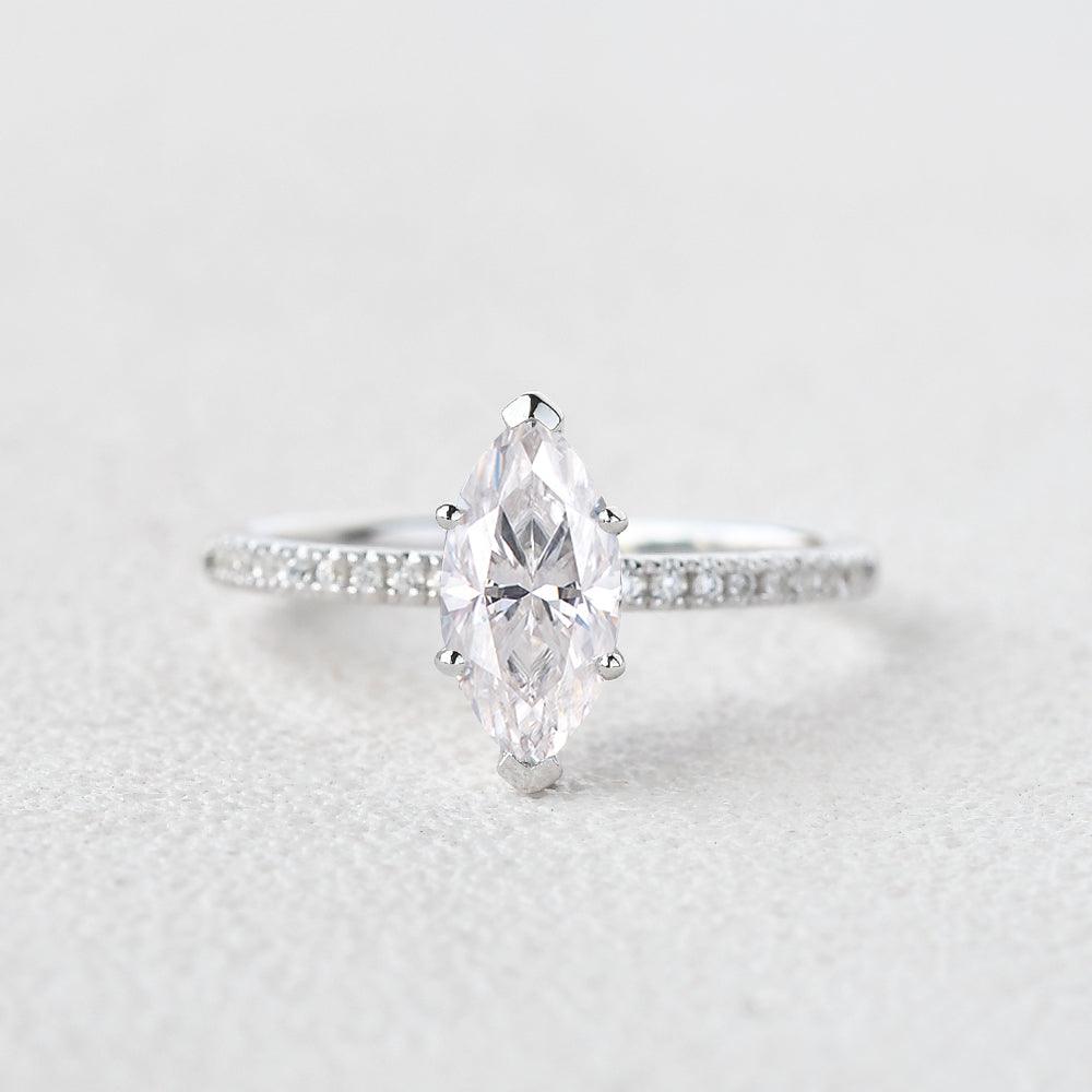 1.0 CT Marquise Cut Solitaire Pave Moissanite Engagement Ring