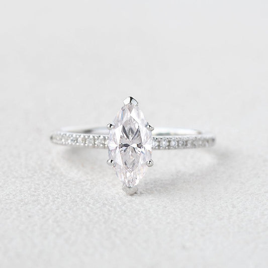 1.0 CT Marquise Cut Solitaire Pave Moissanite Engagement Ring