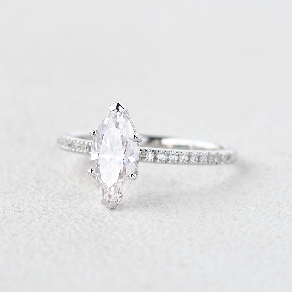 1.0 CT Marquise Cut Solitaire Pave Moissanite Engagement Ring