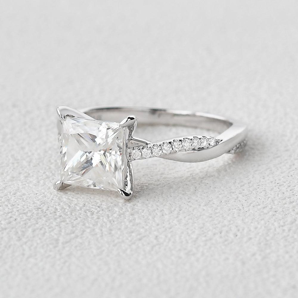 1.75 CT Princess Cut Twisted Pave Moissanite Engagement Ring