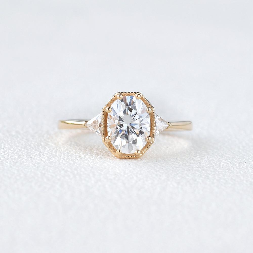 1.33 CT Oval Cut Three Stone Moissanite Engagement Ring
