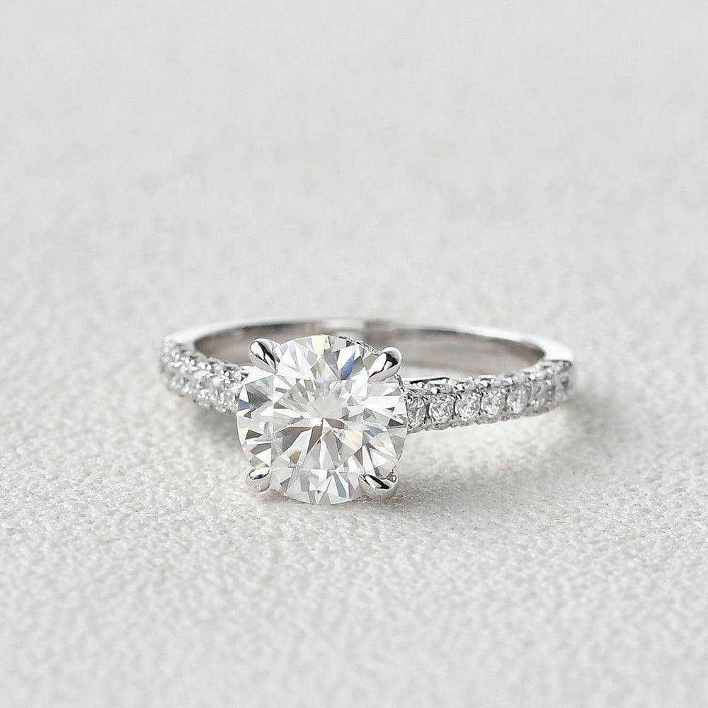 3.2 CT Round Cut Solitaire Pave Moissanite Engagement Ring