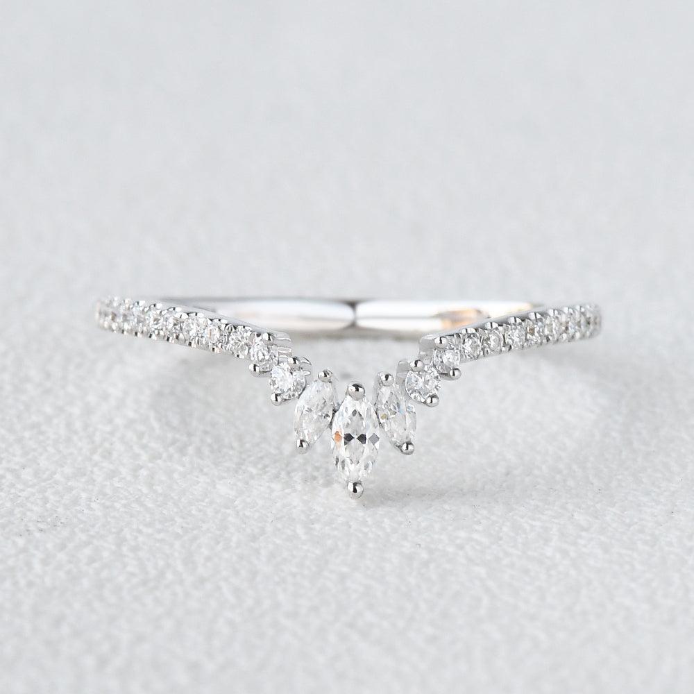 0.36 CT Marquise And Round Curved Moissanite Wedding Band