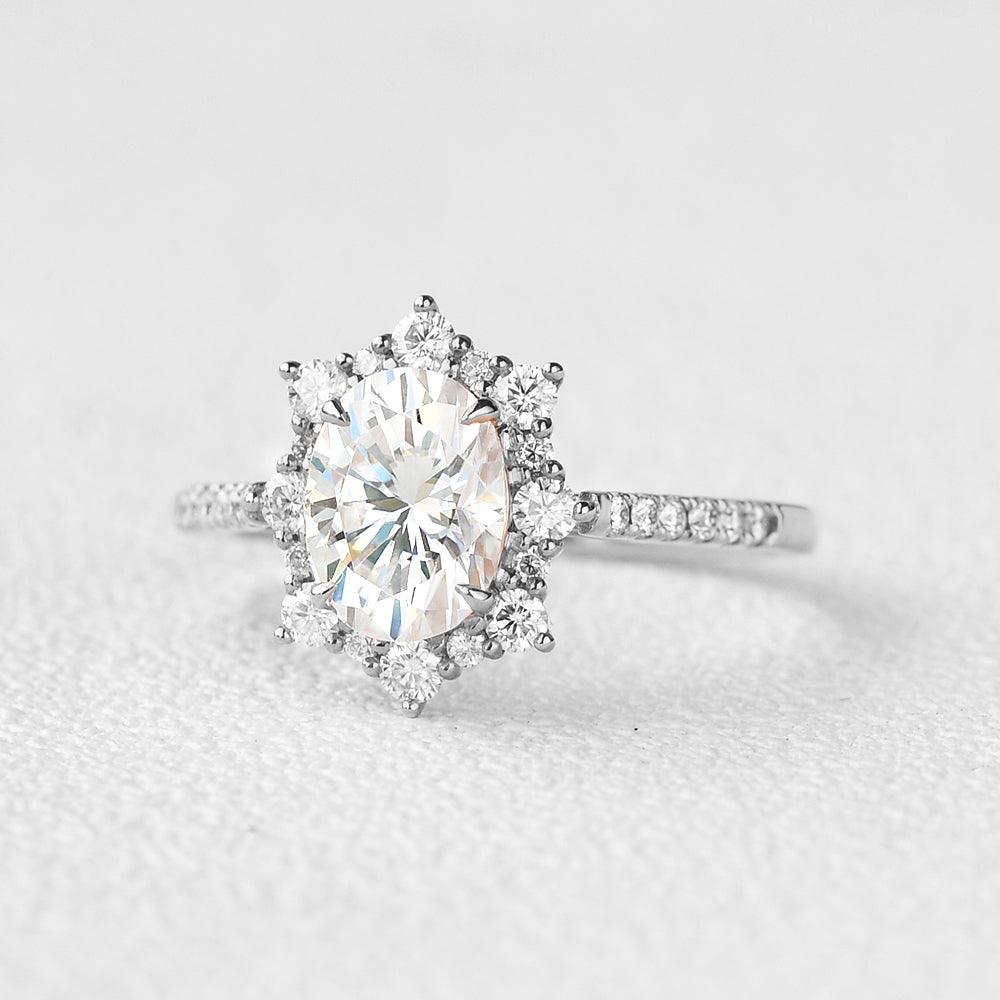 1.33 CT Oval Cut Halo Pave Moissanite Engagement Ring