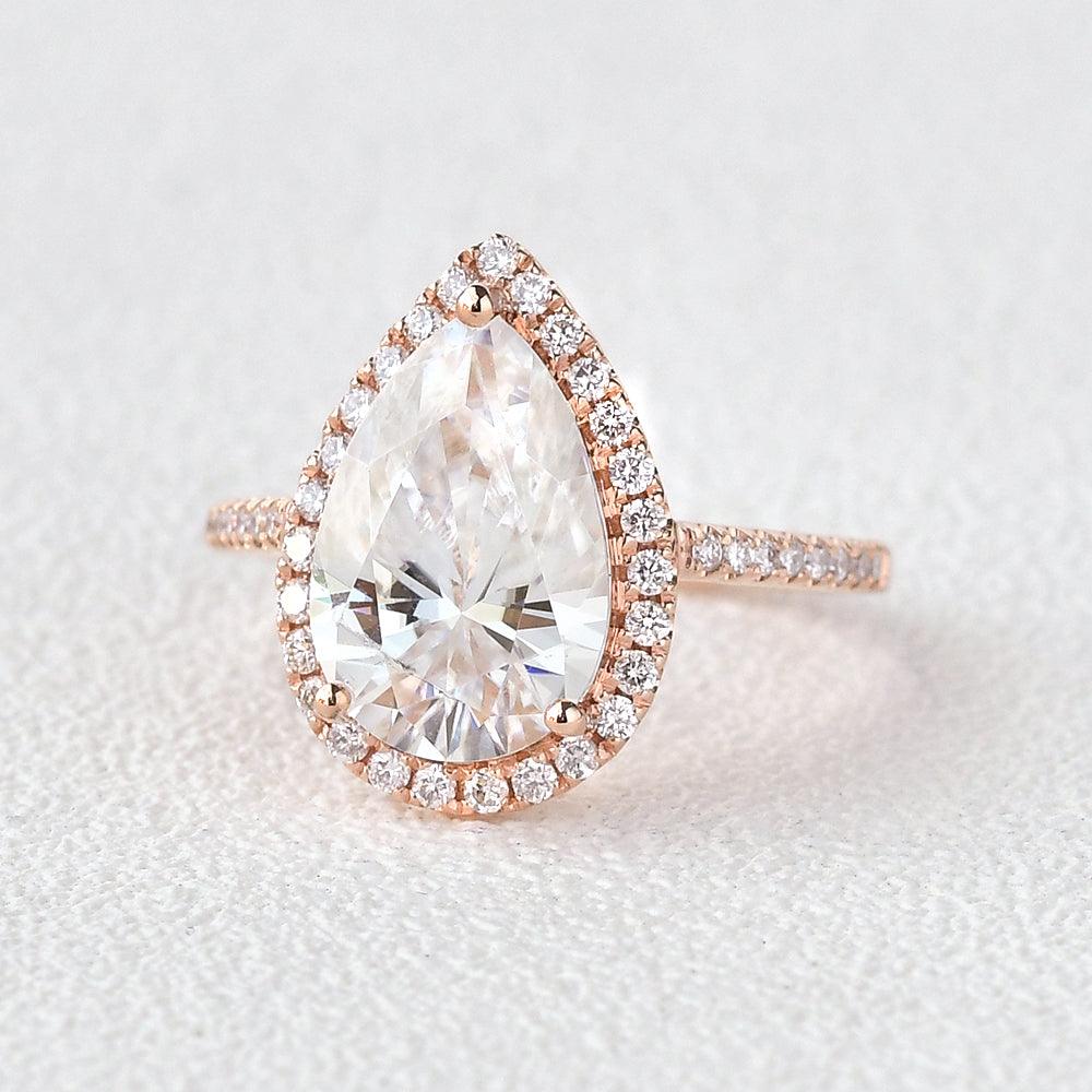 3.1 CT Pear Cut Halo Pave Moissanite Engagement Ring