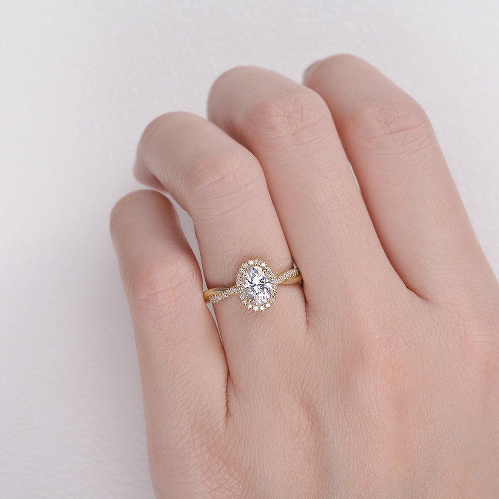 1.33 CT Oval Cut Halo Twisted Pave Moissanite Engagement Ring