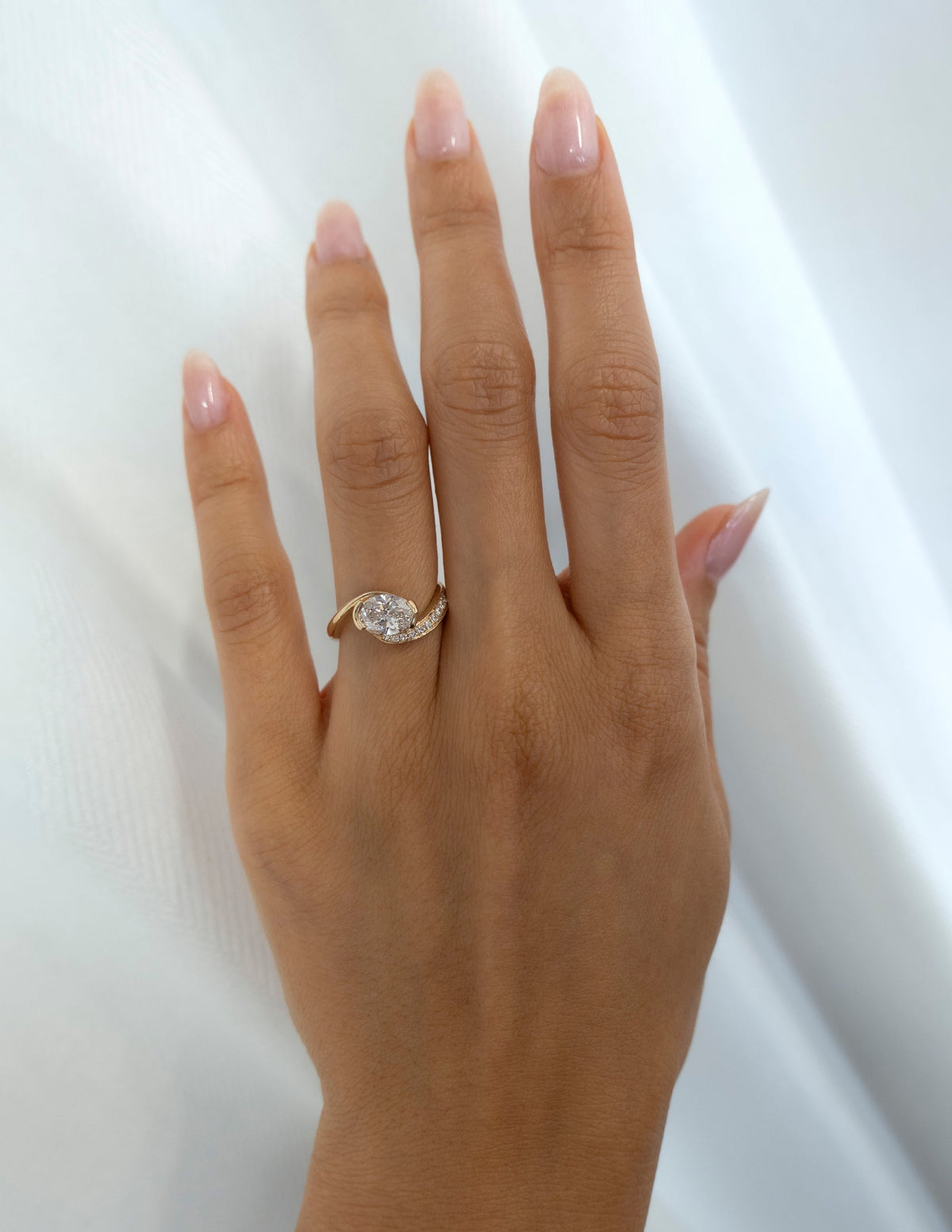 1.0 - 2.0 CT Oval Cut Lab Grown Diamond Pavé Unique Setting Engagement Ring