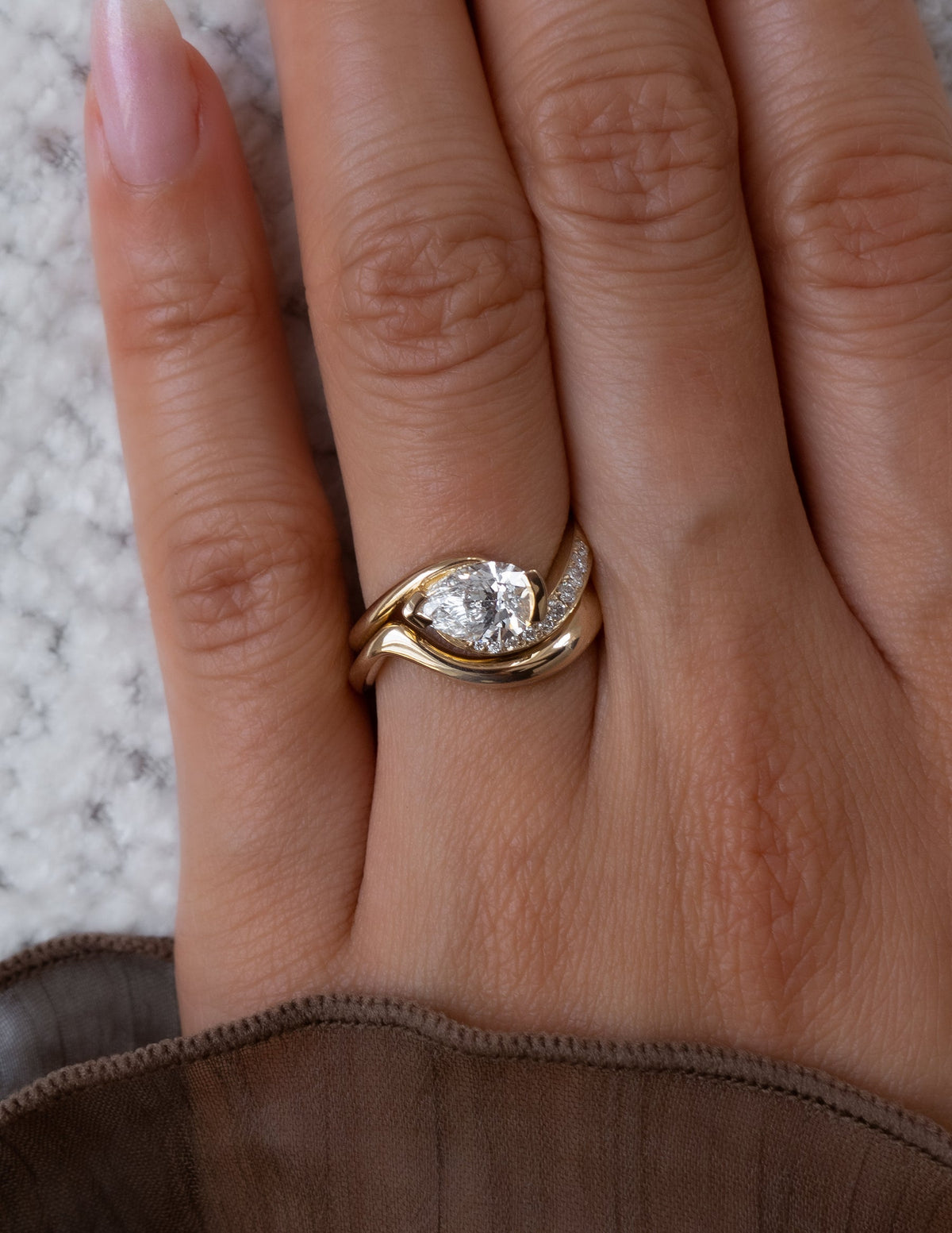 1.0 - 2.0 CT Pear Cut Lab Grown Diamond Pavé Unique Setting Engagement Ring