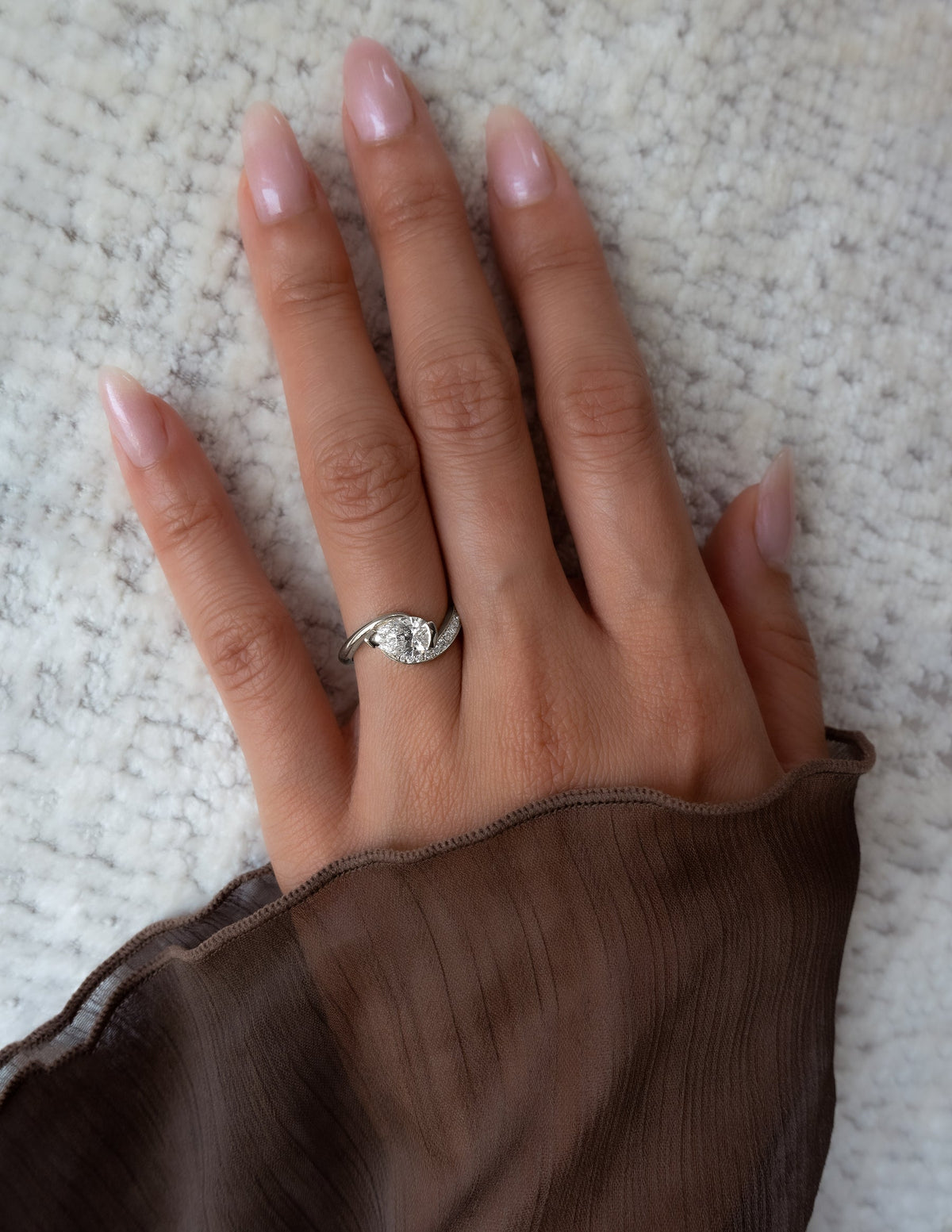1.0 - 2.0 CT Pear Cut Lab Grown Diamond Pavé Unique Setting Engagement Ring