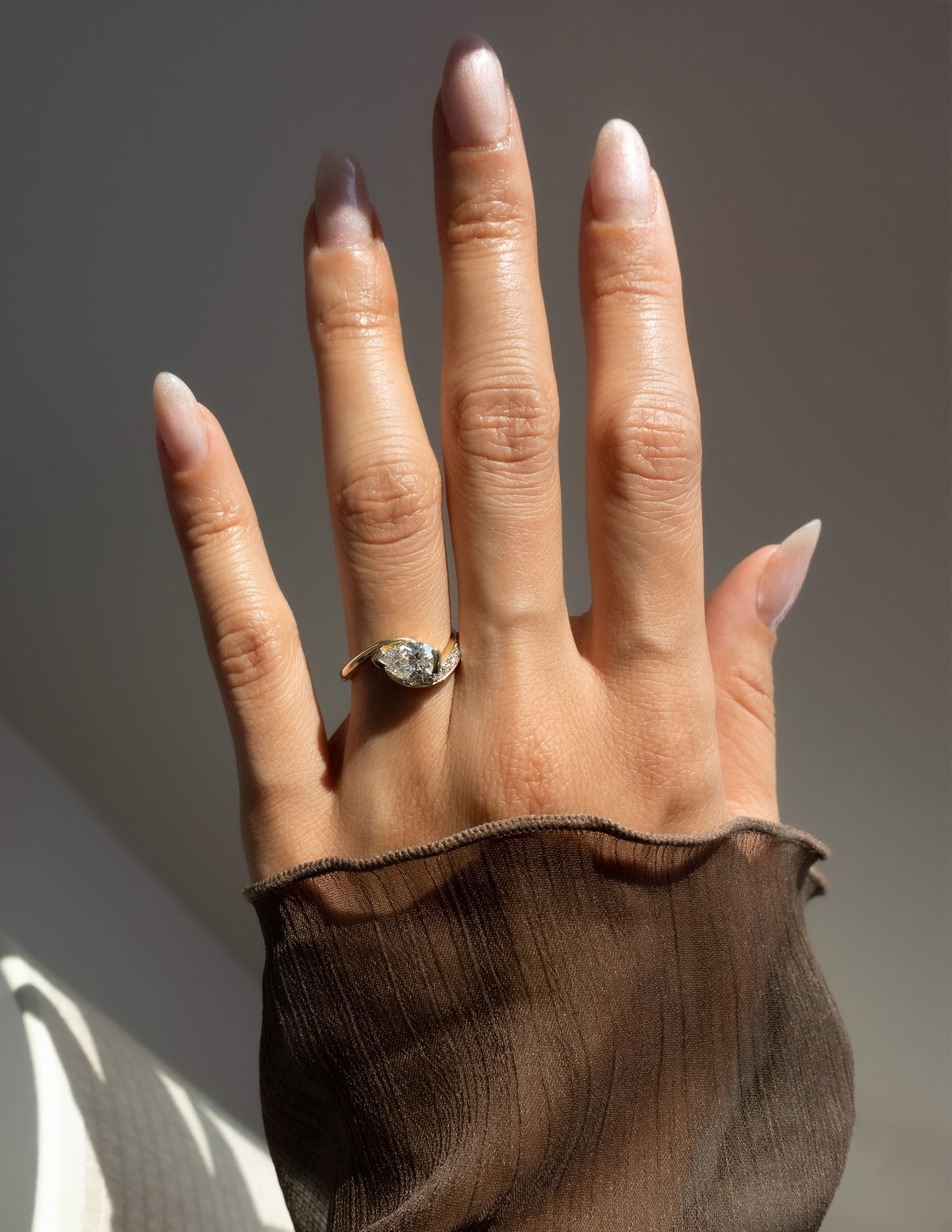 1.0 - 2.0 CT Pear Cut Lab Grown Diamond Pavé Unique Setting Engagement Ring