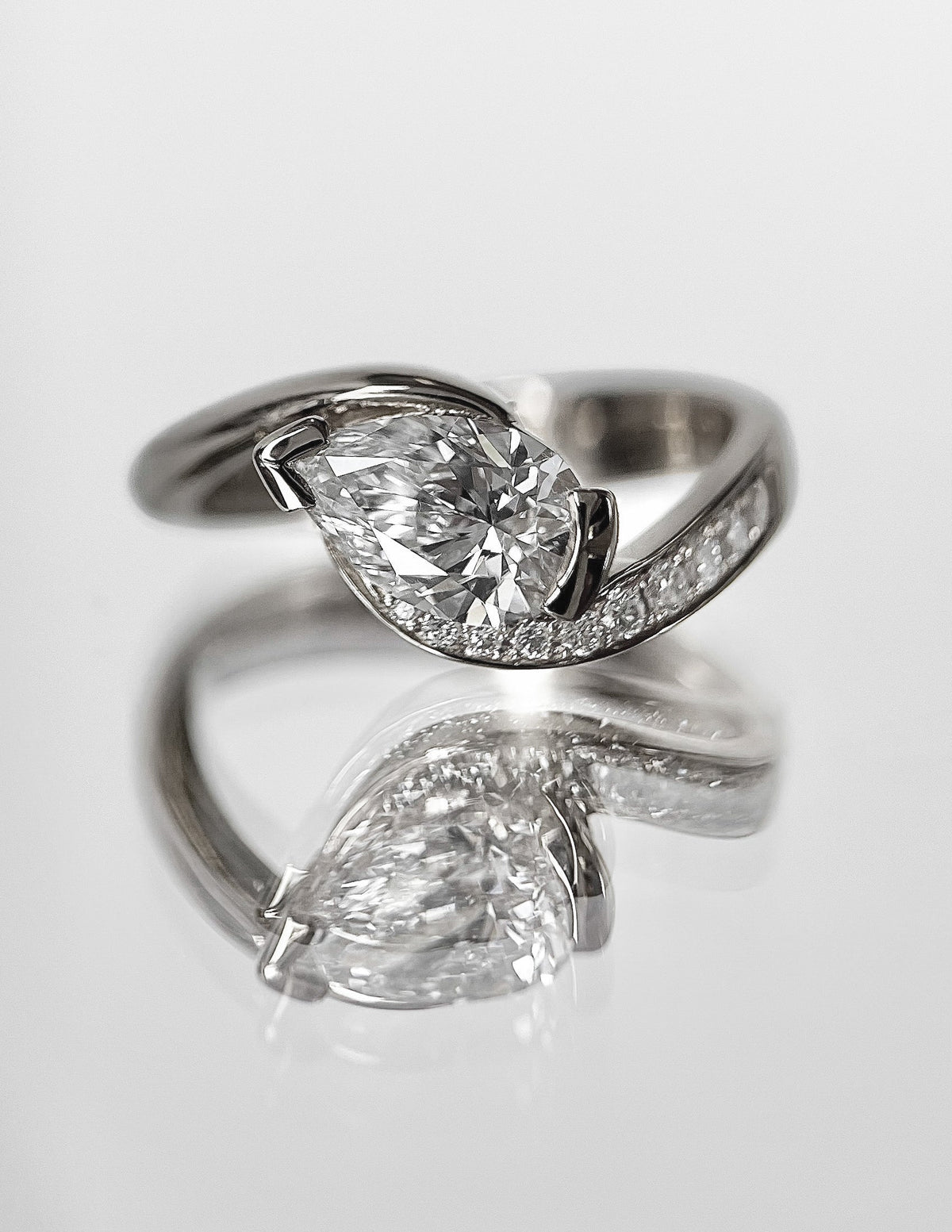 1.0 - 2.0 CT Pear Cut Lab Grown Diamond Pavé Unique Setting Engagement Ring