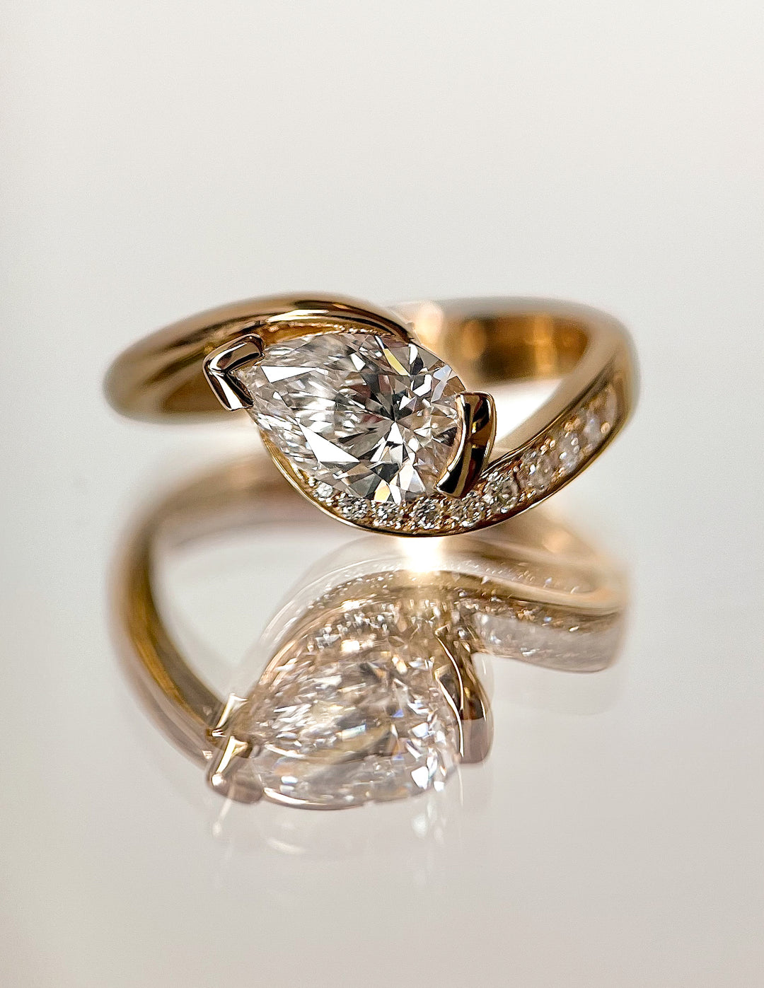 1.0 - 2.0 CT Pear Cut Lab Grown Diamond Pavé Unique Setting Engagement Ring