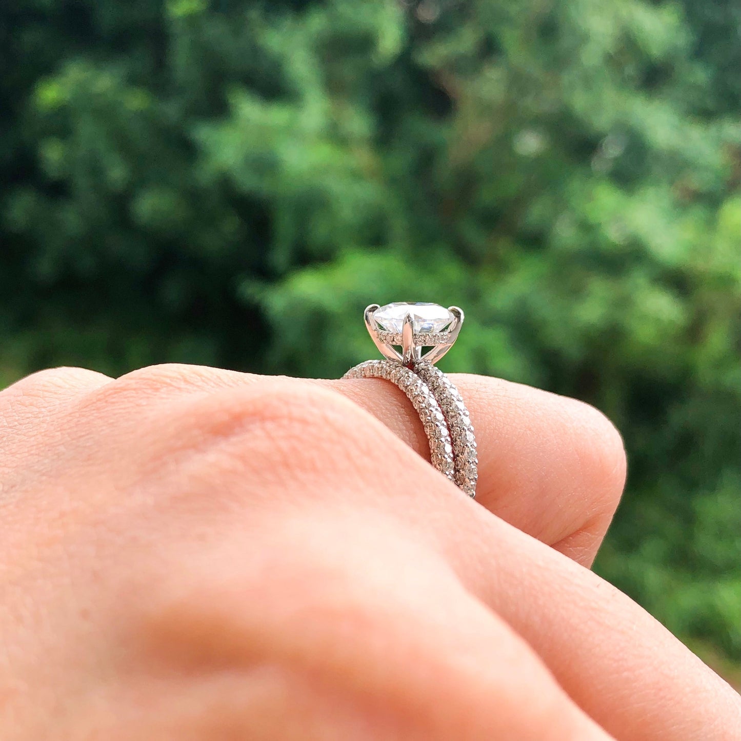 1.85 CT Round Cut Hidden Halo Pave Moissanite Engagement Ring