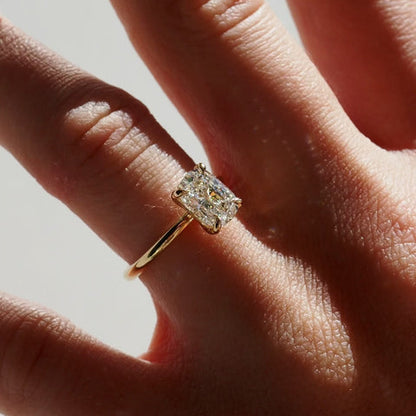 Elongated Cushion Solitaire Moissanite Engagement Ring
