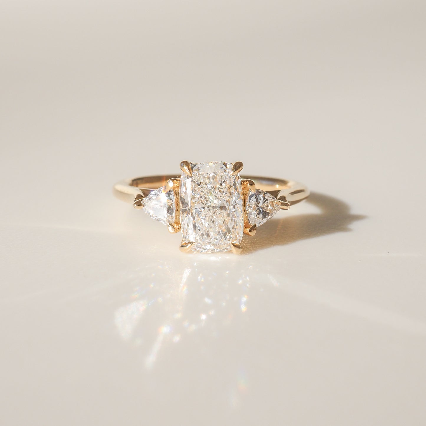 Elongated Cushion Three Stone Moissanite Engagement Ring