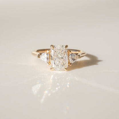 Elongated Cushion Three Stone Moissanite Engagement Ring