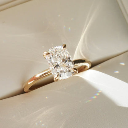 Elongated Cushion Solitaire Moissanite Engagement Ring