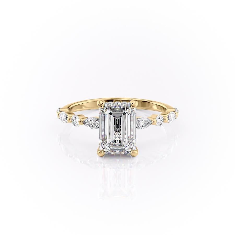 2.10 CT Emerald Cut Solitaire Pave Setting Moissanite Engagement Ring