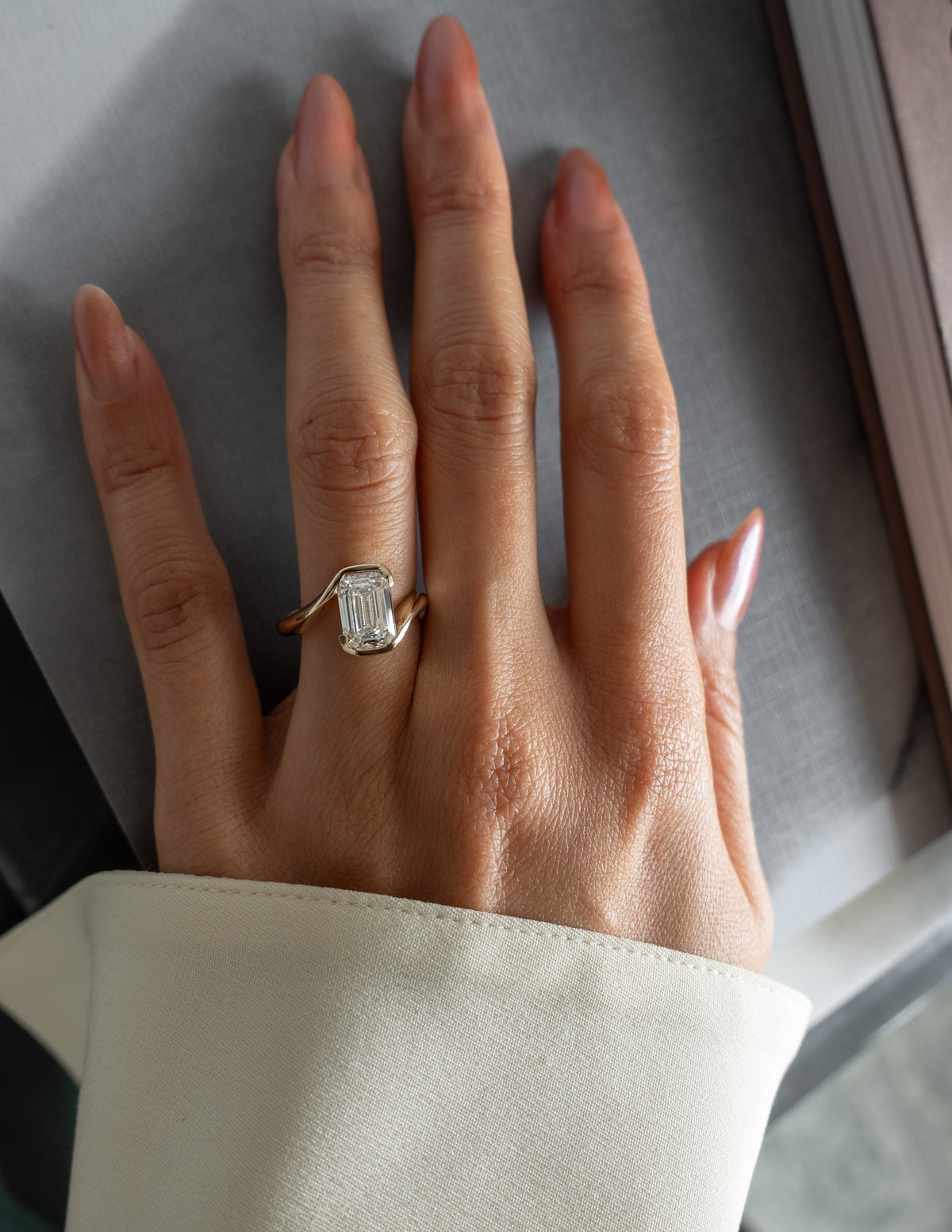 1.0 - 3.0CT Emerald Shaped Lab Grown Diamond Bypass Style Engagement Ring