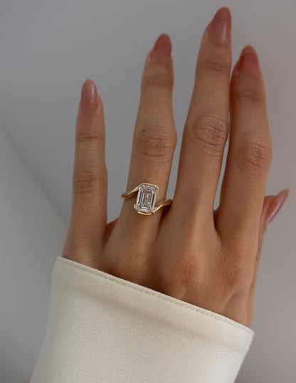 1.0 - 3.0CT Emerald Shaped Lab Grown Diamond Bypass Style Engagement Ring