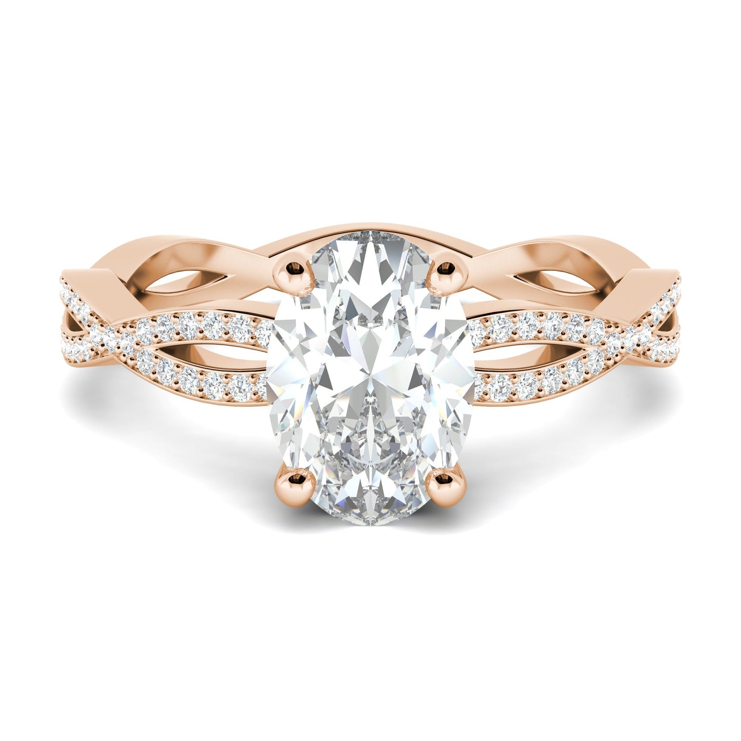 1.33 CT Oval Cut Twisted Pave Moissanite Engagement Ring