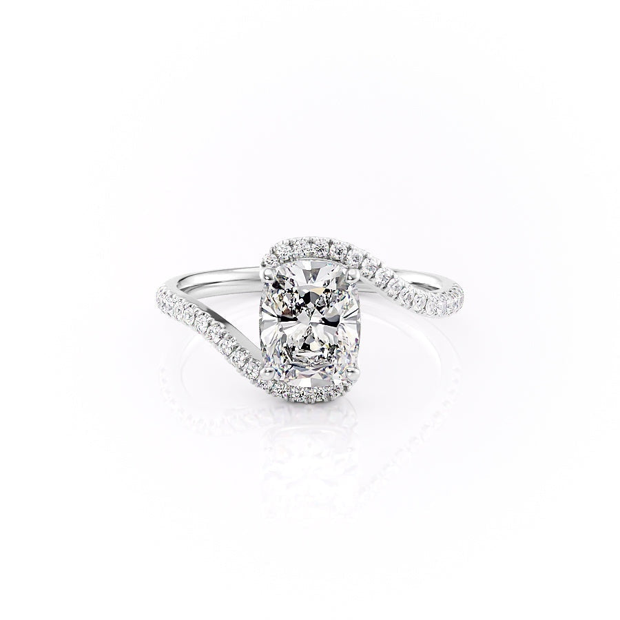 2.0 CT Elongated Cushion Cut Solitaire Bypass Setting Moissanite Engagement Ring