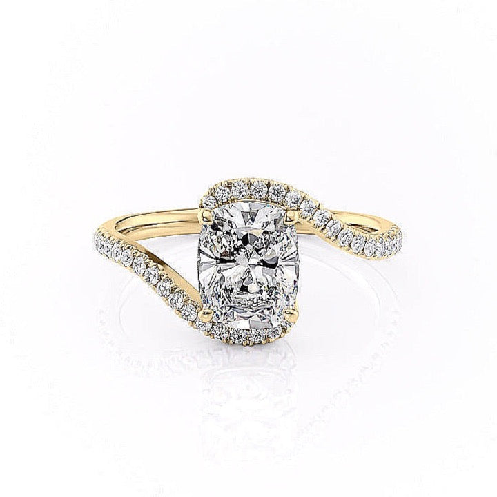 2.0 CT Elongated Cushion Cut Solitaire Bypass Setting Moissanite Engagement Ring