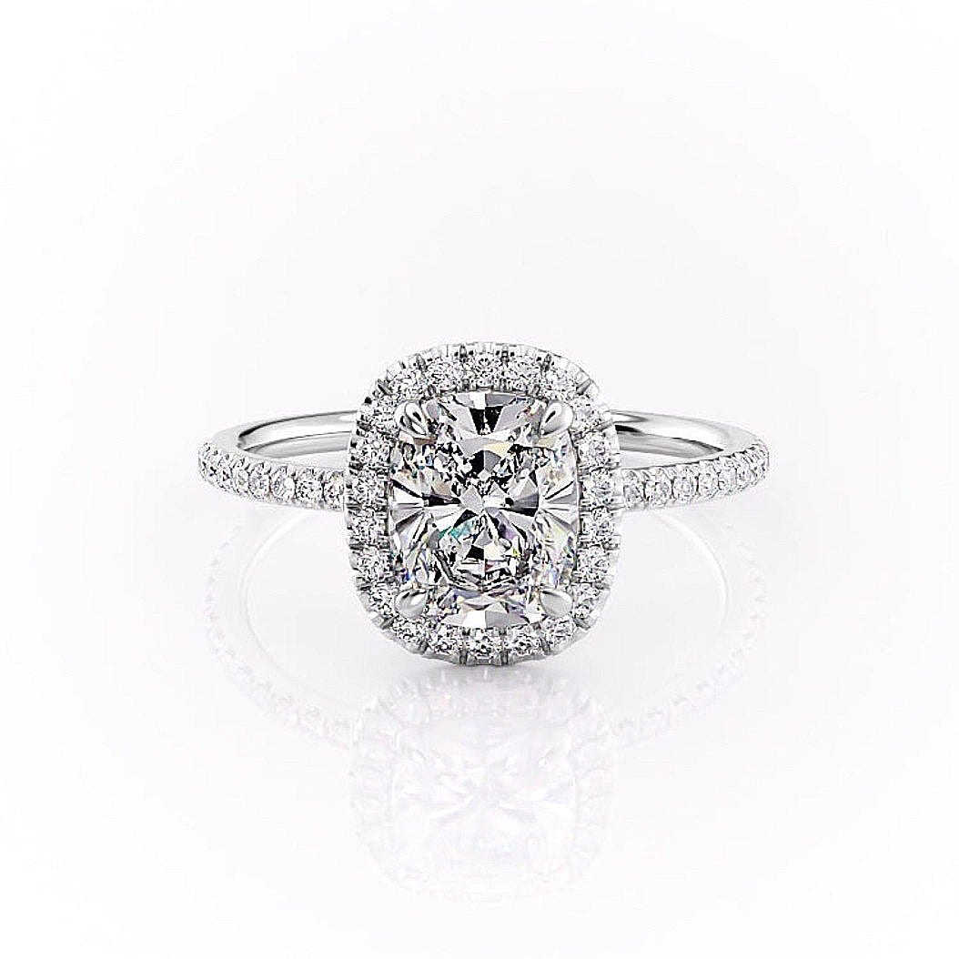 2.0 CT Elongated Cushion Cut Halo Pave Setting Moissanite Engagement Ring