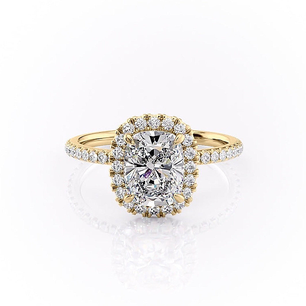 2.0 CT Elongated Cushion Cut Halo Pave Setting Moissanite Engagement Ring