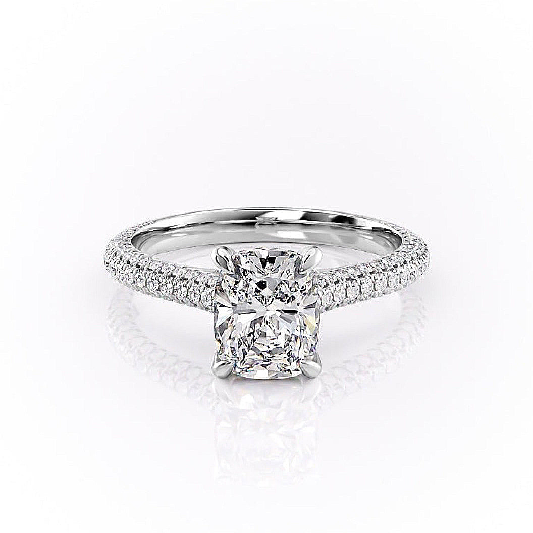 2.0 CT Elongated Cushion Cut Hidden Halo Triple Pave Moissanite Engagement Ring