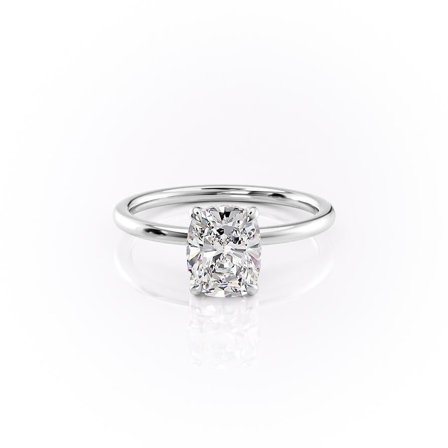 2.0 CT Elongated Cushion Cut Solitaire Hidden Halo Setting Moissanite Engagement Ring
