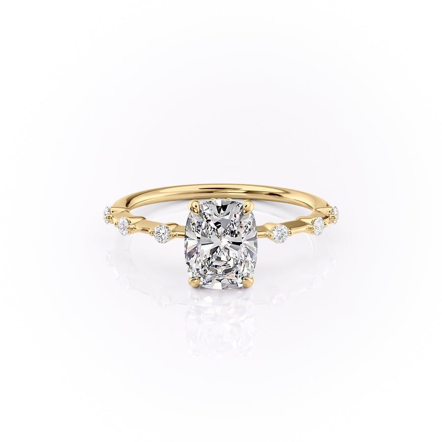 2.0 CT Elongated Cushion Cut Solitaire Dainty Pave Moissanite Engagement Ring