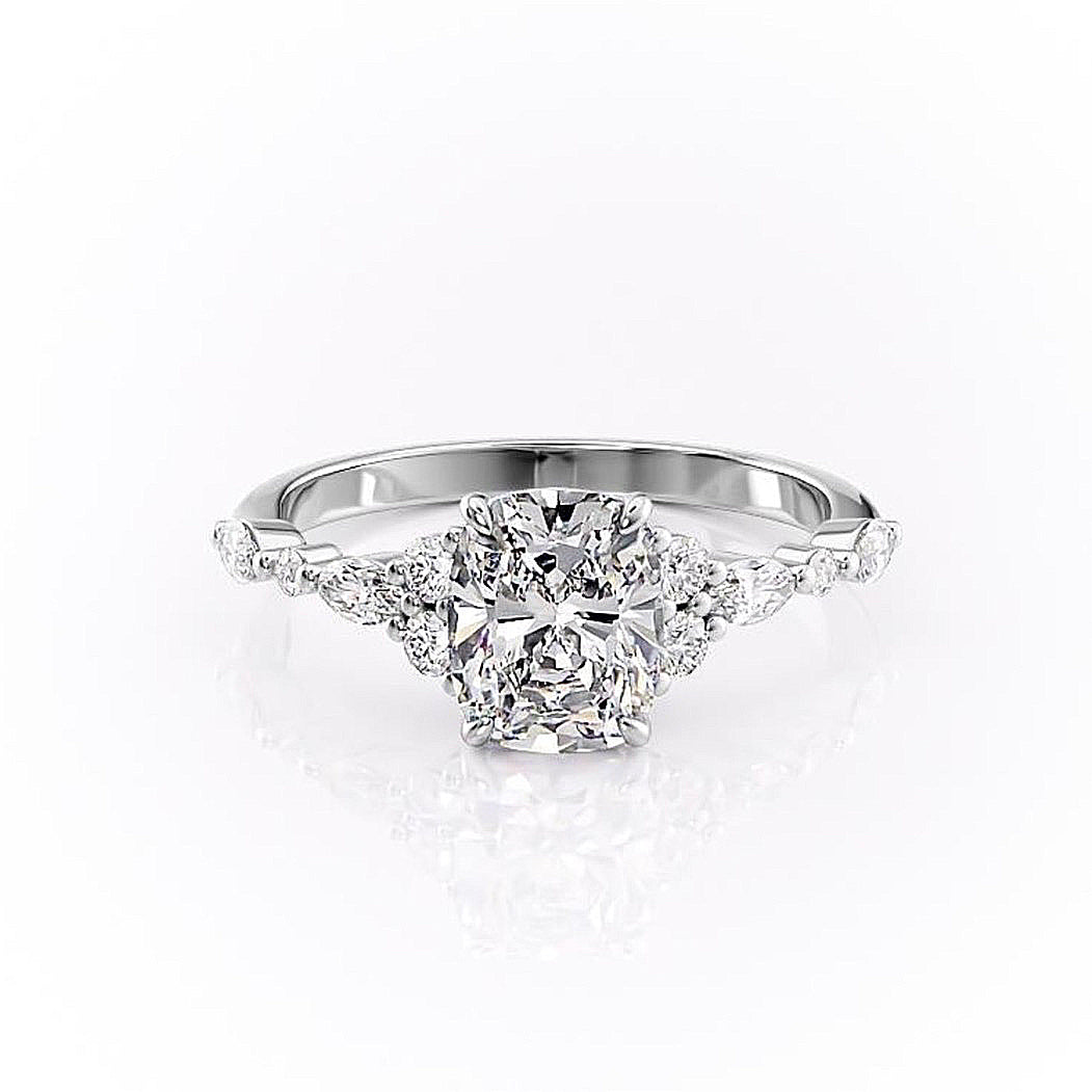 2.0 CT Elongated Cushion Cut Cluster Moissanite Engagement Ring