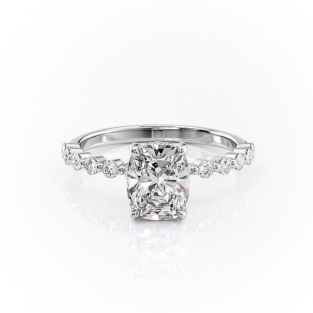 2.0 CT Elongated Cushion Cut Hidden Halo Pave Setting Moissanite Engagement Ring