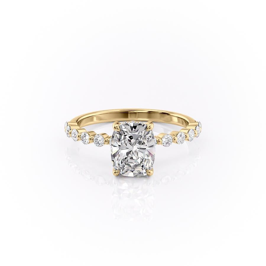 2.0 CT Elongated Cushion Cut Hidden Halo Pave Setting Moissanite Engagement Ring
