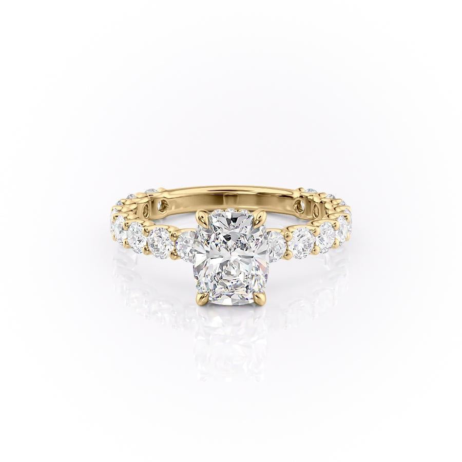 2.0 CT Elongated Cushion Cut Hidden Halo Pave Moissanite Engagement Ring