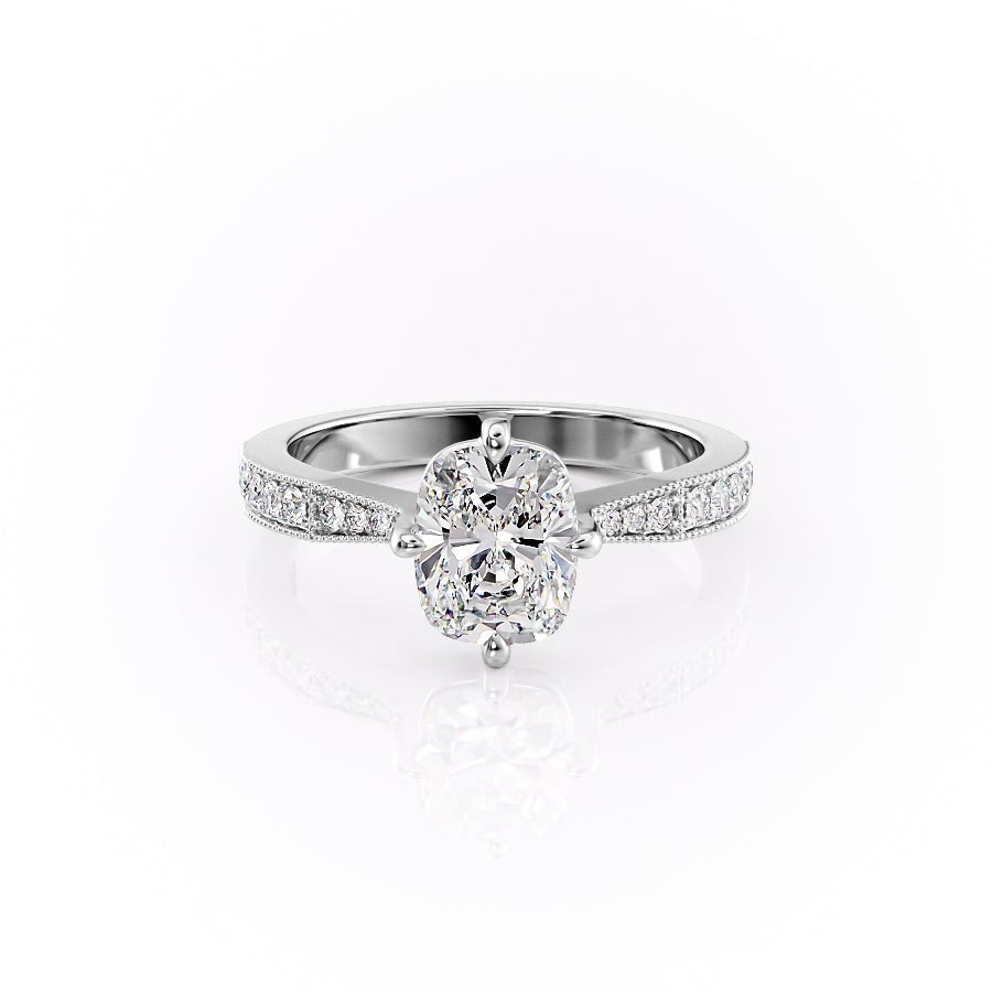 2.0 CT Elongated Cushion Cut Solitaire Channel Pave Moissanite Engagement Ring
