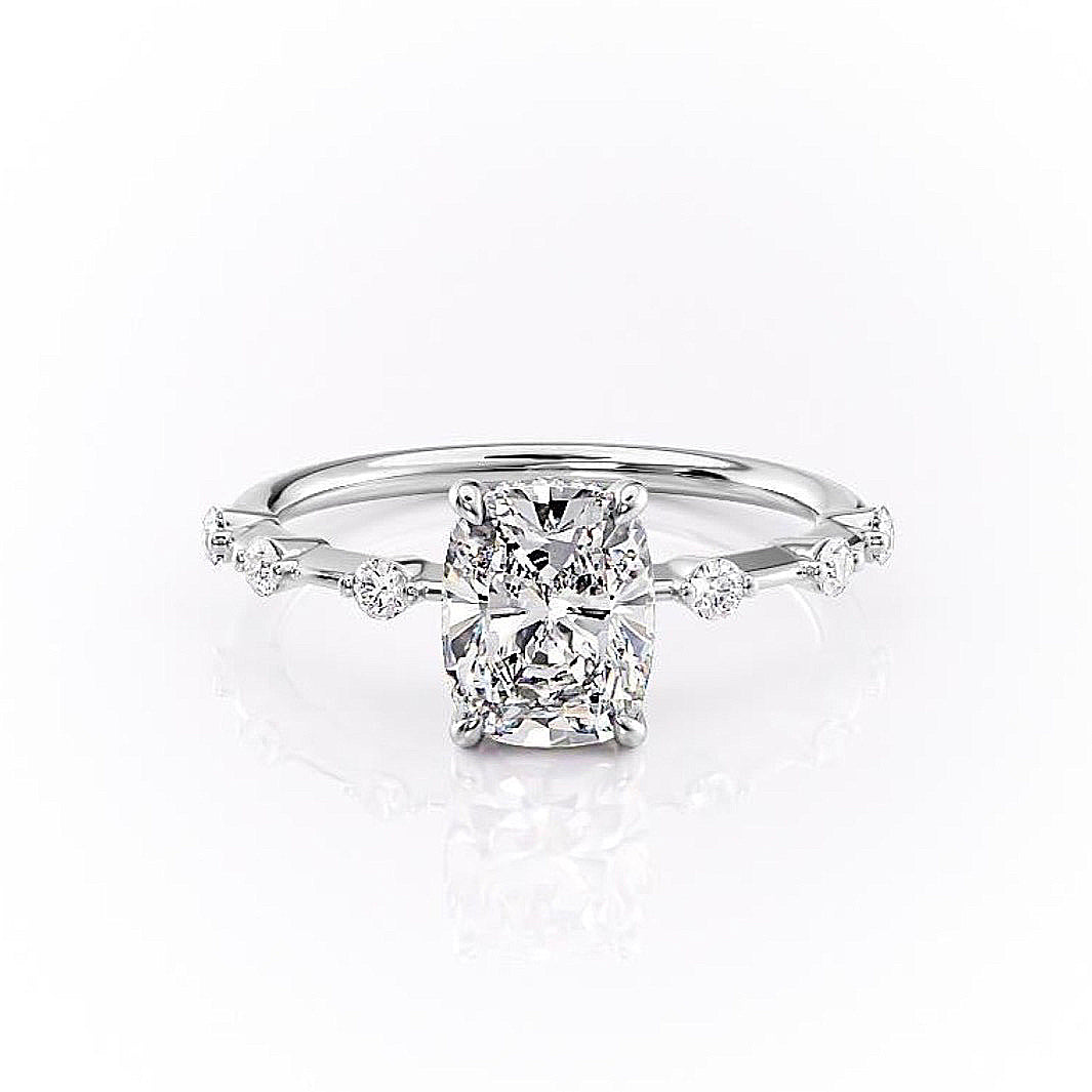 2.0 CT Elongated Cushion Cut Solitaire Dainty Style Moissanite Engagement Ring