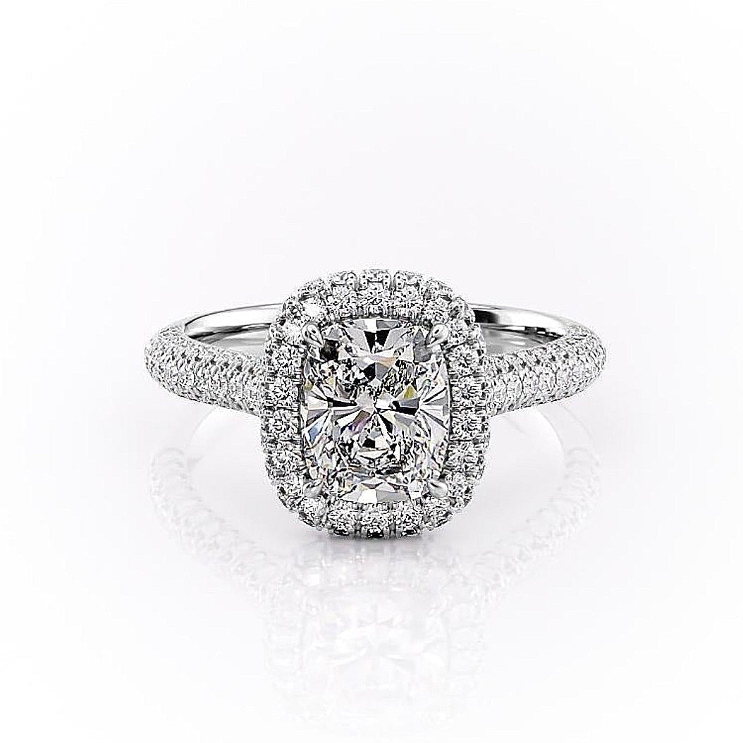2.0 CT Elongated Cushion Cut Halo Triple Pave Moissanite Engagement Ring