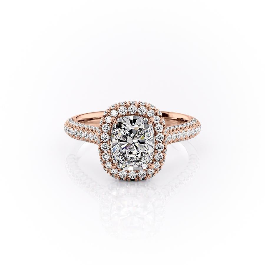 2.0 CT Elongated Cushion Cut Halo Triple Pave Moissanite Engagement Ring