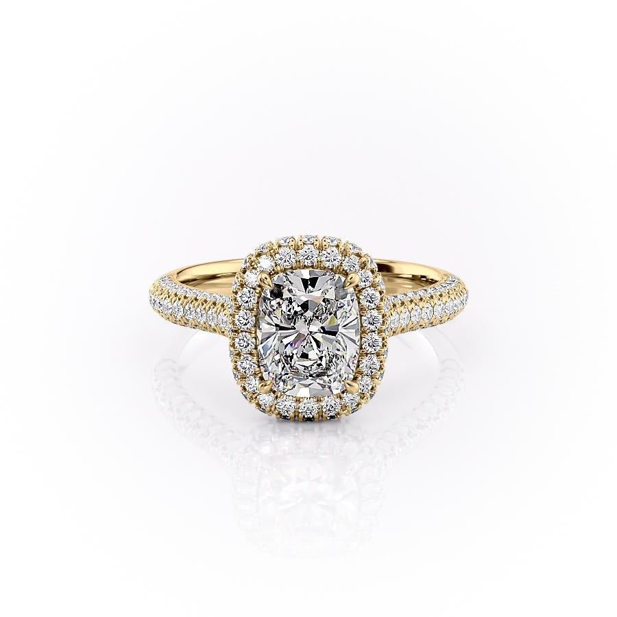 2.0 CT Elongated Cushion Cut Halo Triple Pave Moissanite Engagement Ring