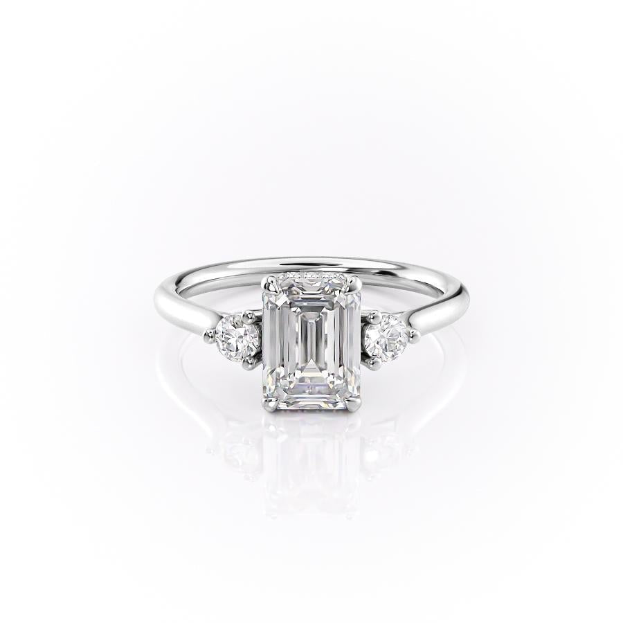 1.91 CT Emerald Cut Three Stone Moissanite Engagement Ring