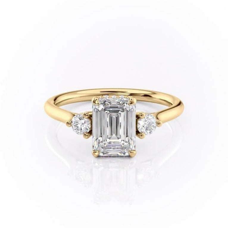 1.91 CT Emerald Cut Three Stone Moissanite Engagement Ring