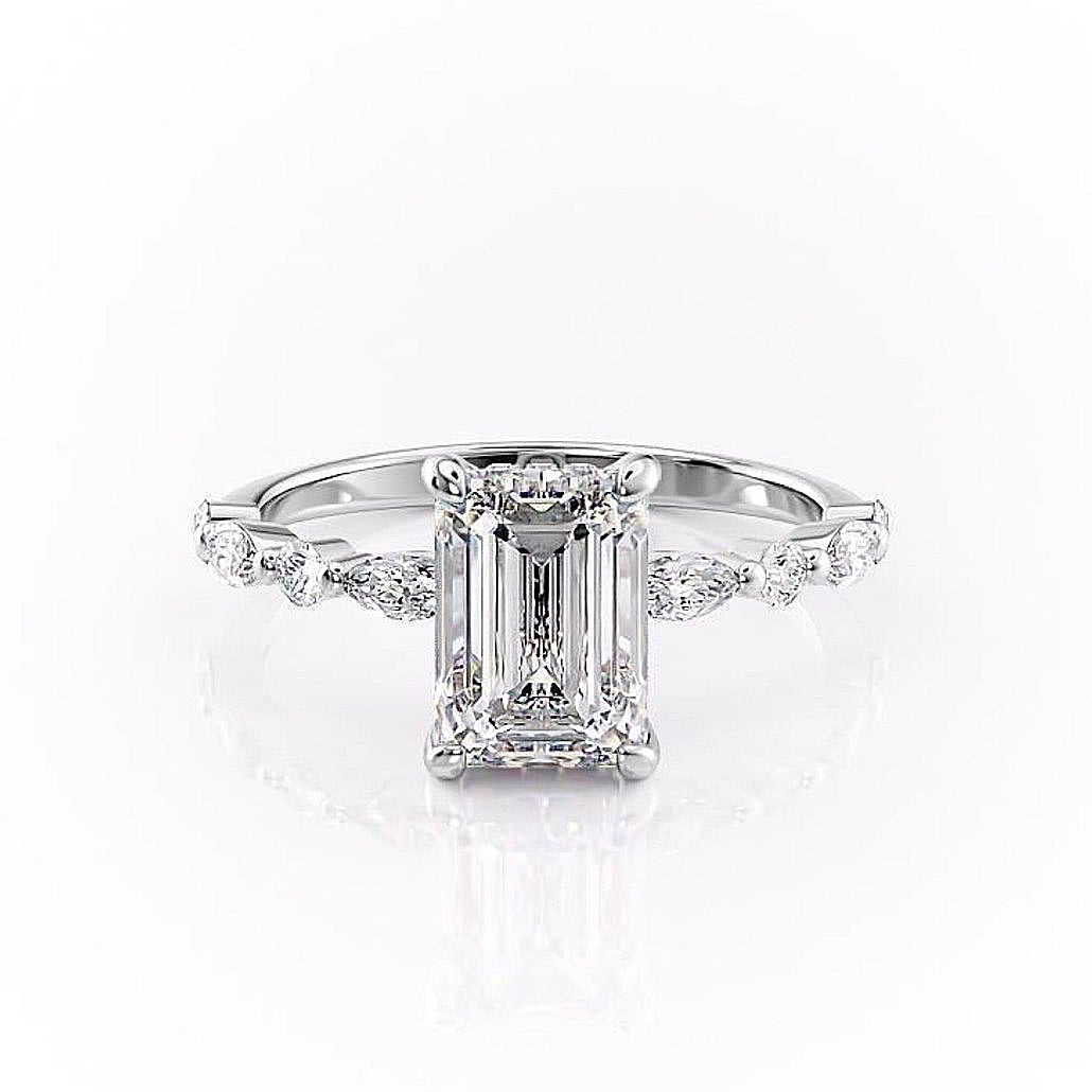 2.10 CT Emerald Cut Solitaire Pave Setting Moissanite Engagement Ring