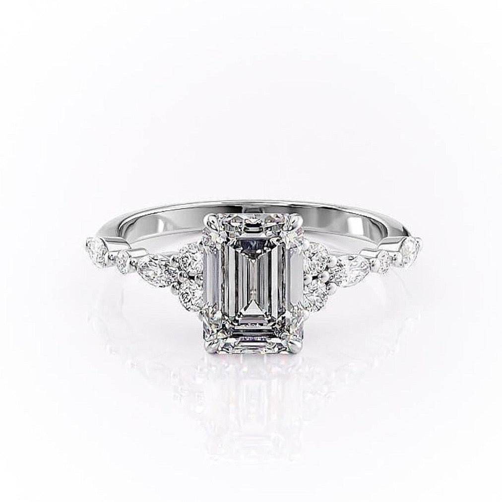 2.10 CT Emerald Cut Cluster Moissanite Engagement Ring