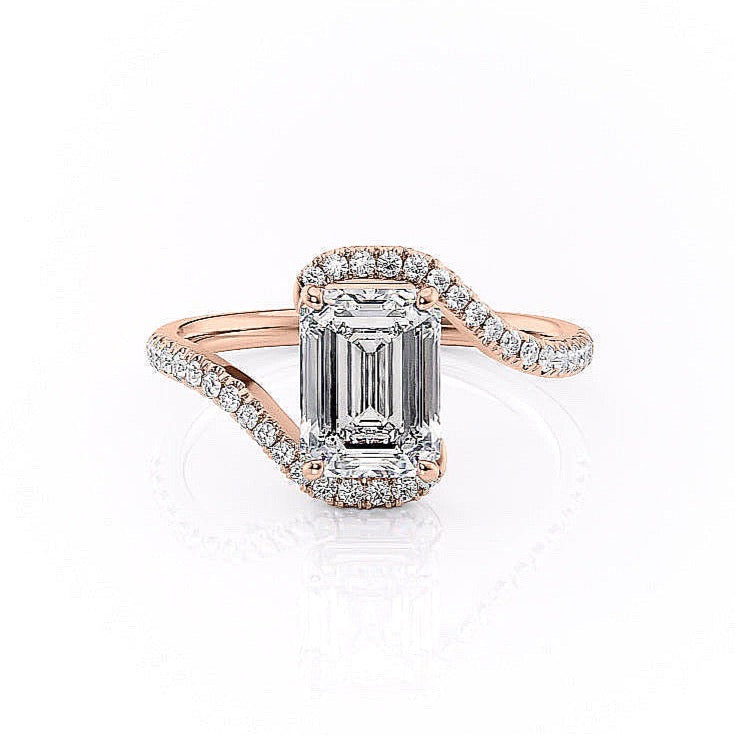 2.10 CT Emerald Cut Solitaire Bypass Setting Moissanite Engagement Ring
